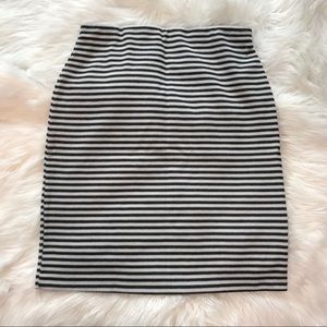 Stretchy Gray and Cream Striped Pencil Skirt